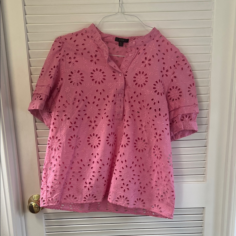 J. Crew Pink Eyelet Short Sleeve Blouse